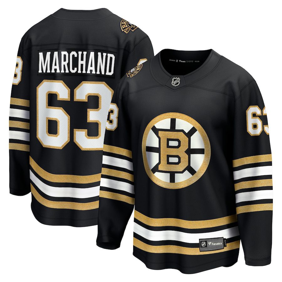 Men Boston Bruins #63 Brad Marchand Fanatics Branded Black 100th Anniversary Premier Breakaway Player NHL Jersey->->NHL Jersey